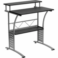 Flash Furniture Clifton Computer Desk with Top and Lower Storage Shelves, Black