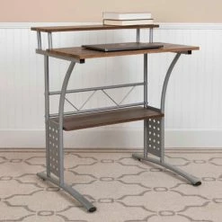 Flash Furniture Clifton Computer Desk with Top and Lower Storage Shelves, Walnut -Outlet Desks & Workstations Store NAN CLIFTON RU GG LS