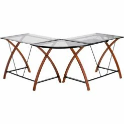 Flash Furniture Glass L-Shape Desk with Pull-Out Keyboard Tray