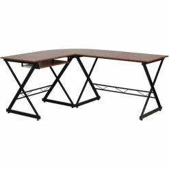 Flash Furniture Teakwood Laminate L-Shape Computer Desk with Pull-Out Keyboard Tray