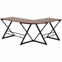 Flash Furniture Teakwood Laminate L-Shape Computer Desk with Pull-Out Keyboard Tray -Outlet Desks & Workstations Store NAN WK 109 GG inset2