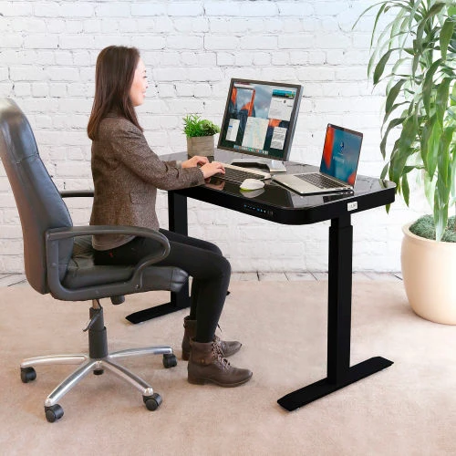 Seville Classics AIRLIFT® Tempered Glass Electric Standing Desk - 29" to 47" H - Black with Black Frame 11 Seville Classics AIRLIFT® Tempered Glass Electric Standing Desk - 29" to 47" H - Black with Black Frame - Image 11