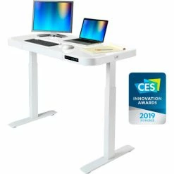 Seville Classics AIRLIFT® Tempered Glass Electric Standing Desk - 29" to 47" H - White with White Frame