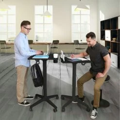 Seville Classics Airlift® XL Sit-Stand Mobile Desk with Cup Holder, Black -Outlet Desks & Workstations Store OFF65903 studentdesk black lifestyle 2desks2200