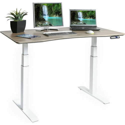 Seville Classics AIRLIFT™ Electric Height Adjust Desk - 54"W x 28"D x 25.6"-51.4"H - Ashwood with White Frame 3 Seville Classics AIRLIFT™ Electric Height Adjust Desk - 54"W x 28"D x 25.6"-51.4"H - Ashwood with White Frame - Image 3