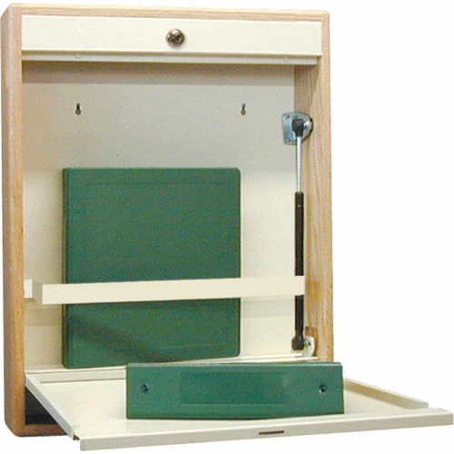 Omnimed® Elite Half Size Wood Frame Wall Desk, Self Close, Key Lock, Beige/Oak 1 Omnimed® Elite Half Size Wood Frame Wall Desk, Self Close, Key Lock, Beige/Oak