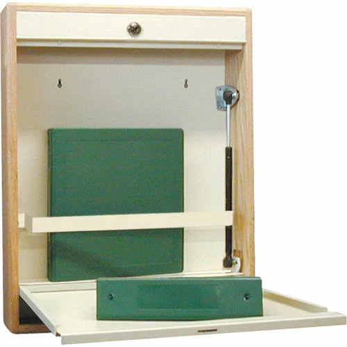 Omnimed® Elite Half Size Wood Frame Wall Desk, Manual Close, Combination Lock, Beige/Oak 1 Omnimed® Elite Half Size Wood Frame Wall Desk, Manual Close, Combination Lock, Beige/Oak