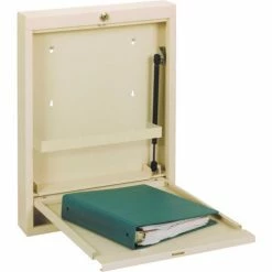 Omnimed® Slim Line Half Size Wall Desk, Manual Close, Key Lock, Beige