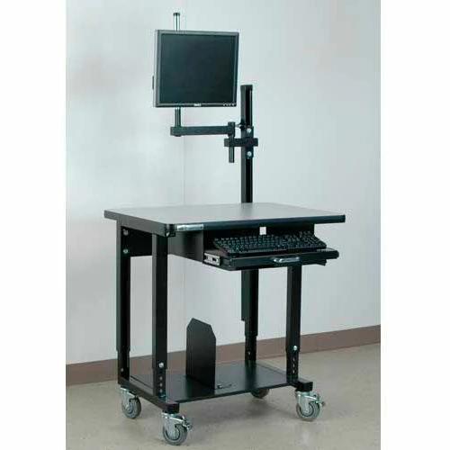 Stackbin Mobile Computer Station with Monitor Arm, 36"W x 24"D x 33-1/2"H, Blue 1 Stackbin Mobile Computer Station with Monitor Arm, 36"W x 24"D x 33-1/2"H, Blue