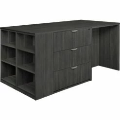 Regency Legacy Stand Up 2 Lateral File/ 2 Desk Quad with Bookcase End, Ash Grey
