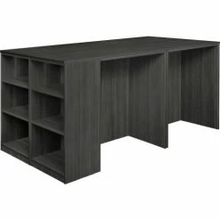 Regency Legacy Stand Up Desk Quad with Bookcase End, Ash Grey