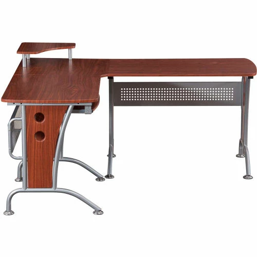 Techni Mobili Deluxe L-Shaped Computer Desk with Pull Out Keyboard Panel, Mahogany 2 Techni Mobili Deluxe L-Shaped Computer Desk with Pull Out Keyboard Panel, Mahogany - Image 2