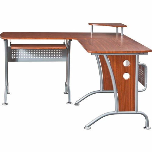 Techni Mobili Deluxe L-Shaped Computer Desk with Pull Out Keyboard Panel, Mahogany 3 Techni Mobili Deluxe L-Shaped Computer Desk with Pull Out Keyboard Panel, Mahogany - Image 3