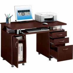 Techni Mobili Complete Computer Workstation Desk with Storage, Chocolate
