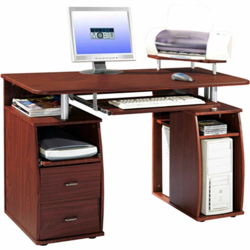 Techni Mobili Complete Computer Workstation Desk with Storage, Mahogany 1 Techni Mobili Complete Computer Workstation Desk with Storage, Mahogany