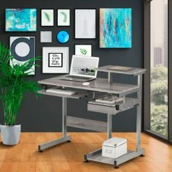 Techni Mobili Complete Computer Workstation Desk, 37-3/4"W x 22"D x 35-1/4"H, Gray -Outlet Desks & Workstations Store RTA 2706A GRY 5 LS