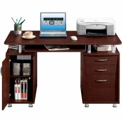 Techni Mobili Complete Computer Workstation Desk with Storage, Chocolate -Outlet Desks & Workstations Store RTA 4985 CH36 4