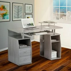 Techni Mobili Complete Computer Workstation Desk with Storage, Gray 16 Techni Mobili Complete Computer Workstation Desk with Storage, Gray -Outlet Desks & Workstations Store RTA 8211 GRY LS