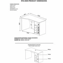 Techni Mobili Classic Computer Desk with Multiple Drawers, Gray -Outlet Desks & Workstations Store RTA 8404 GRY 7 LD
