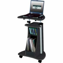 Techni Mobili Sit-to-Stand Rolling Laptop Cart with Storage, 22"W x 16"D x 43"H, Graphite -Outlet Desks & Workstations Store RTA B002 GPH06 2