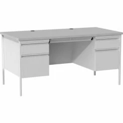 Lorell Double Pedestal Steel Desk - 60" x 30" - Gray