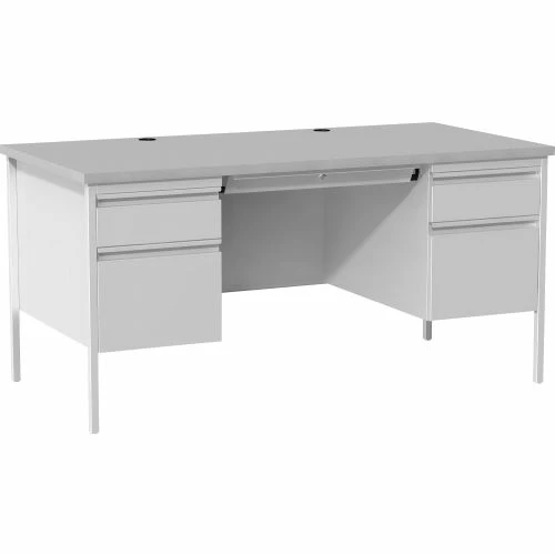Lorell Double Pedestal Steel Desk - 60" x 30" - Gray 1 Lorell Double Pedestal Steel Desk - 60" x 30" - Gray