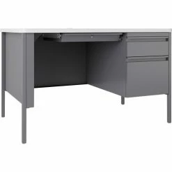 Lorell Fortress Steel Teachers Desk - 48" x 30" - White/Platinum