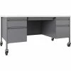 Lorell Fortress Steel Mobile Teachers Desk - 60" x 30" - White/Platinum