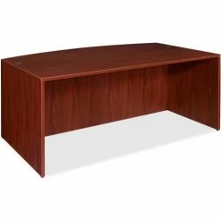 Lorell® Bow Front Desk Shel - 72"W x 36"D x 29-1/2"H - Mahogany - Essentials Series -Outlet Desks & Workstations Store SPR LLR69370