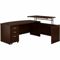 Bush Business Furniture Bush Furniture 72"W 3 Position Bow Front Sit-Stand L-Desk - Mocha Cherry - Series C