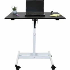 Luxor Stand Up Desk - Crank Adjustable Height - 23-5/8"L x 39-3/8"W - Black Top w/ White Frame