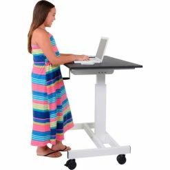 Luxor Stand Up Desk - Crank Adjustable Height - 23-5/8"L x 39-3/8"W - Black Top w/ White Frame -Outlet Desks & Workstations Store STANDUP SC40 WB 015