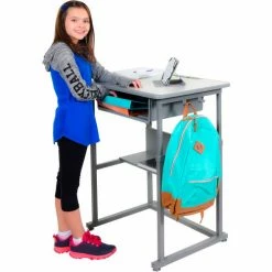 Luxor Student Sit-Stand Desk - Manual Height Adjustment - Gray -Outlet Desks & Workstations Store STUDENT M model 003