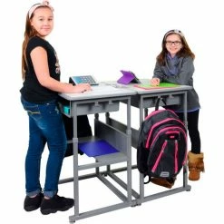 Luxor Student Sit-Stand Desk - Manual Height Adjustment - Gray -Outlet Desks & Workstations Store STUDENT M models 001