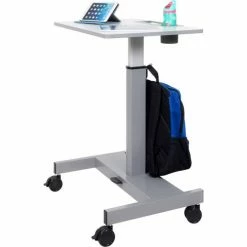 Luxor Mobile Student Sit-Stand Desk - Pneumatic Height Adjustment - 29" to 43.5"H - Gray -Outlet Desks & Workstations Store STUDENT P 007