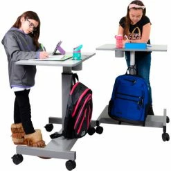 Luxor Mobile Student Sit-Stand Desk - Pneumatic Height Adjustment - 29" to 43.5"H - Gray -Outlet Desks & Workstations Store STUDENT P 2 models 001