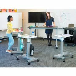 Luxor Mobile Student Sit-Stand Desk - Pneumatic Height Adjustment - 29" to 43.5"H - Gray -Outlet Desks & Workstations Store STUDENT P E01