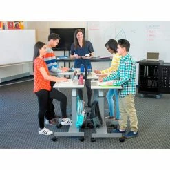 Luxor Mobile Student Sit-Stand Desk - Pneumatic Height Adjustment - 29" to 43.5"H - Gray -Outlet Desks & Workstations Store STUDENT P E05