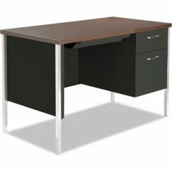 Alera Steel Desk - Single Right Pedestal - 45-1/4"W x 24"D x 29-1/2"H - Mocha/Black