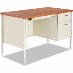 Alera Steel Desk - Single Right Pedestal - 45 1/4"W x 24"D x 29-1/2"H - Cherry/Putty
