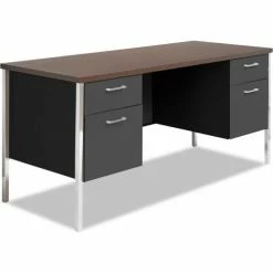 Alera Steel Desk - Double Pedestal - 60"W x 24"D x 29-1/2"H - Mocha/Black