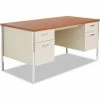 Alera Steel Desk - Double Pedestal - 60"W x 30"D x 29-1/2"H - Cherry/Putty