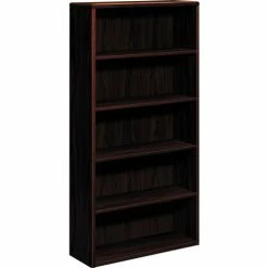 HON® 10700 Series Wood Bookcase, Five Shelf, 36"W x 13 1/8"D x 71"H, Mahogany