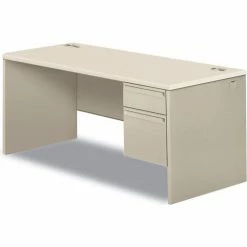 HON® Right Single Pedestal Desk - 66"W x 30"D x 30"H - Silver Mesh/Light Gray - 38000 Series -Outlet Desks & Workstations Store UNT HON38291RB9Q