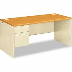 HON® Left Pedestal Desk - 66"W x 30"D x 29-1/2"H - Harvest/Putty - 38000 Series -Outlet Desks & Workstations Store UNT HON38292LCL