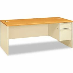 HON® Right Pedestal Desk - 72"W x 36"D x 29-1/2"H - Harvest/Putty - 38000 Series -Outlet Desks & Workstations Store UNT HON38293RCL