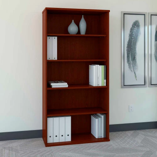 Bush Business Furniture Bush Furniture Double Bookcase with 5 Shelves - Mahogany - Series C 2 Bush Business Furniture Bush Furniture Double Bookcase with 5 Shelves - Mahogany - Series C - Image 2