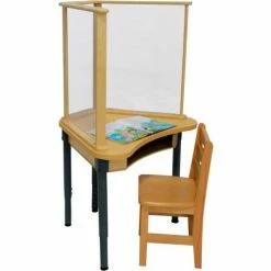 Wood Designs™ 30"W x 24"D Height Adjustable Synergy Desk with 29"W x 24"H Sneeze Guard -Outlet Desks & Workstations Store WD991788 04