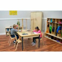 Wood Designs™ 48"W x 36"D Height Adjustable Four Person Desk with 45"W x 24"H Sneeze Guard -Outlet Desks & Workstations Store WD991789 06