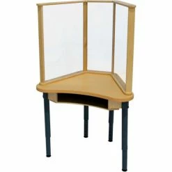 Wood Designs™ 30"W x 24"D Height Adjustable Synergy Desk with 29"W x 24"H Sneeze Guard -Outlet Desks & Workstations Store WDM WD991788 01